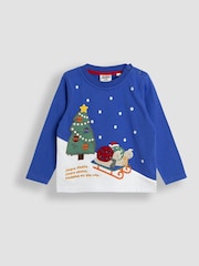 JoJo Maman Bébé Blue Snail Christmas Scene Appliqué Top - Image 1 of 5