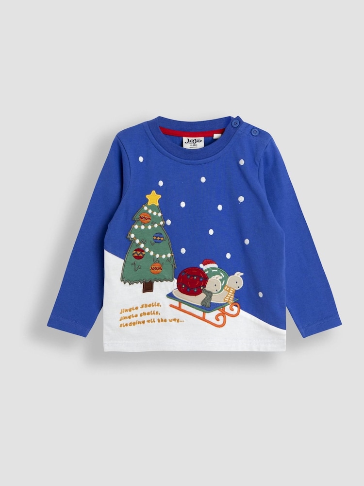 JoJo Maman Bébé Blue Snail Christmas Scene Appliqué Top - Image 1 of 5