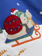 JoJo Maman Bébé Blue Snail Christmas Scene Appliqué Top - Image 4 of 5