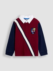 JoJo Maman Bébé Burgundy Red Appliqué Badge Rugby Top - Image 1 of 4