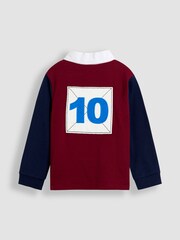JoJo Maman Bébé Burgundy Red Appliqué Badge Rugby Top - Image 2 of 4