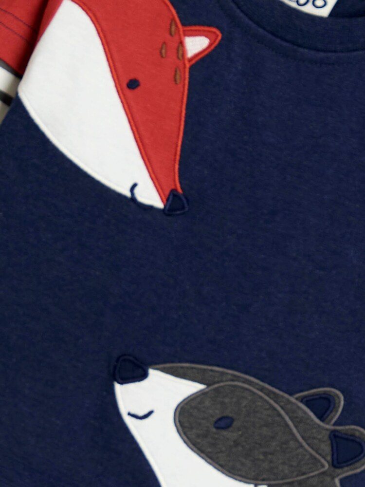 JoJo Maman Bébé Navy Blue Fox & Badger Mock Sleeve Appliqué Top - Image 2 of 3 JoJo Maman Bébé Navy Blue Fox & Badger Mock Sleeve Appliqué Top - Image 2 of 3