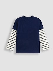 JoJo Maman Bébé Navy Blue Fox & Badger Mock Sleeve Appliqué Top - Image 3 of 3