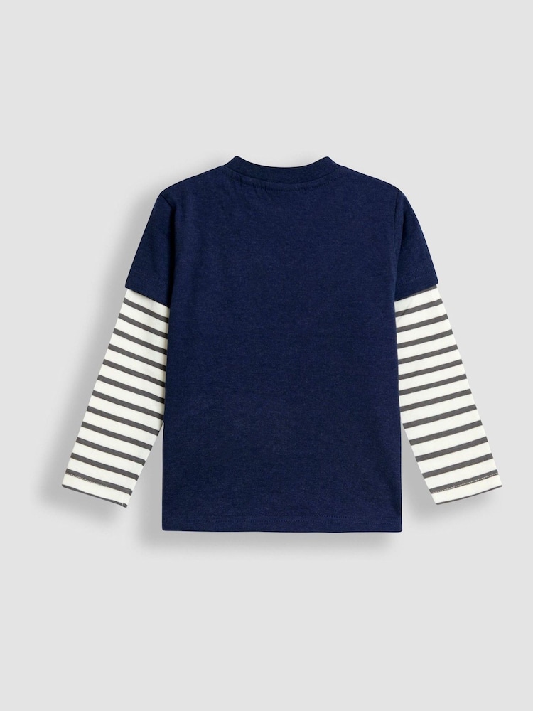 JoJo Maman Bébé Navy Blue Fox & Badger Mock Sleeve Appliqué Top - Image 3 of 3 JoJo Maman Bébé Navy Blue Fox & Badger Mock Sleeve Appliqué Top - Image 3 of 3