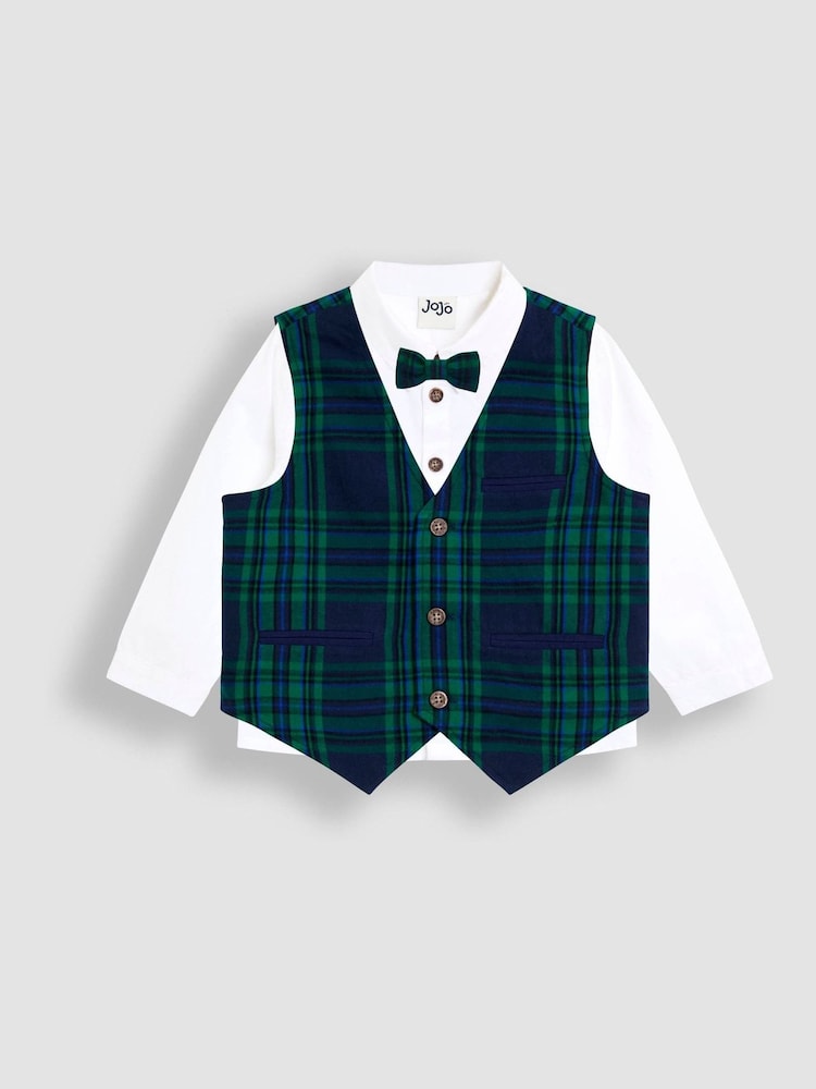 JoJo Maman Bébé Navy Blue 3-Piece Bow Tie Waistcoat & Shirt Set - Image 1 of 6