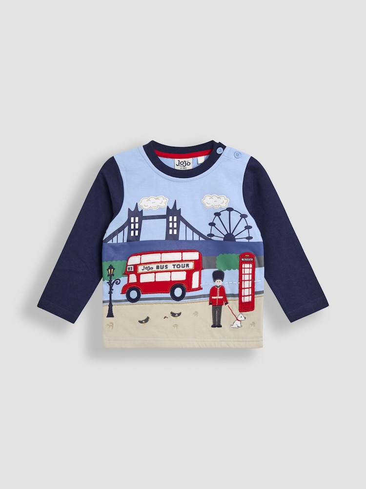 JoJo Maman Bébé Light Blue Appliqué Scene Top - Image 1 of 3