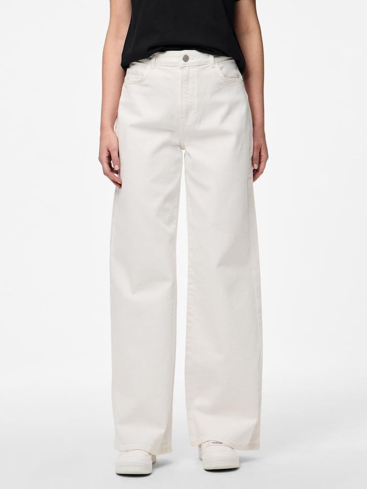 PIECES White High Waist Wide Leg Jeans - Image 1 of 5
