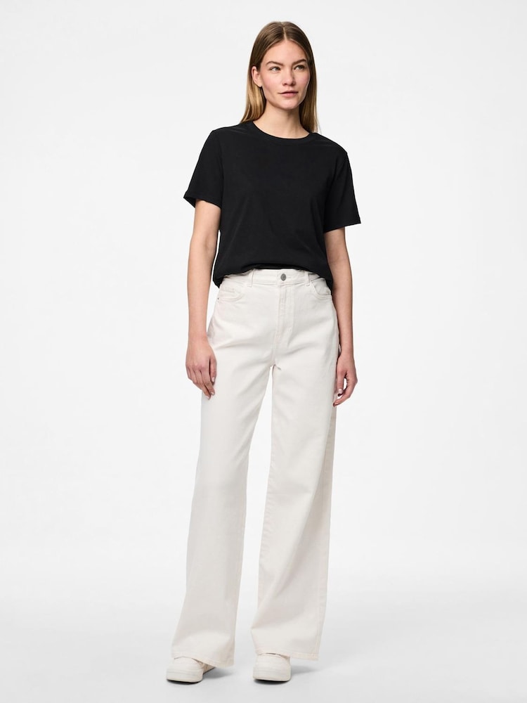 PIECES White High Waist Wide Leg Jeans - Image 3 of 5