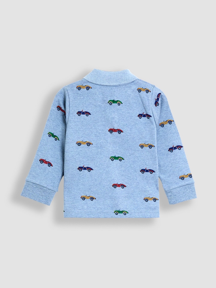 JoJo Maman Bébé Blue Classic Car Printed Polo Shirt - Image 2 of 3 JoJo Maman Bébé Blue Classic Car Printed Polo Shirt - Image 2 of 3