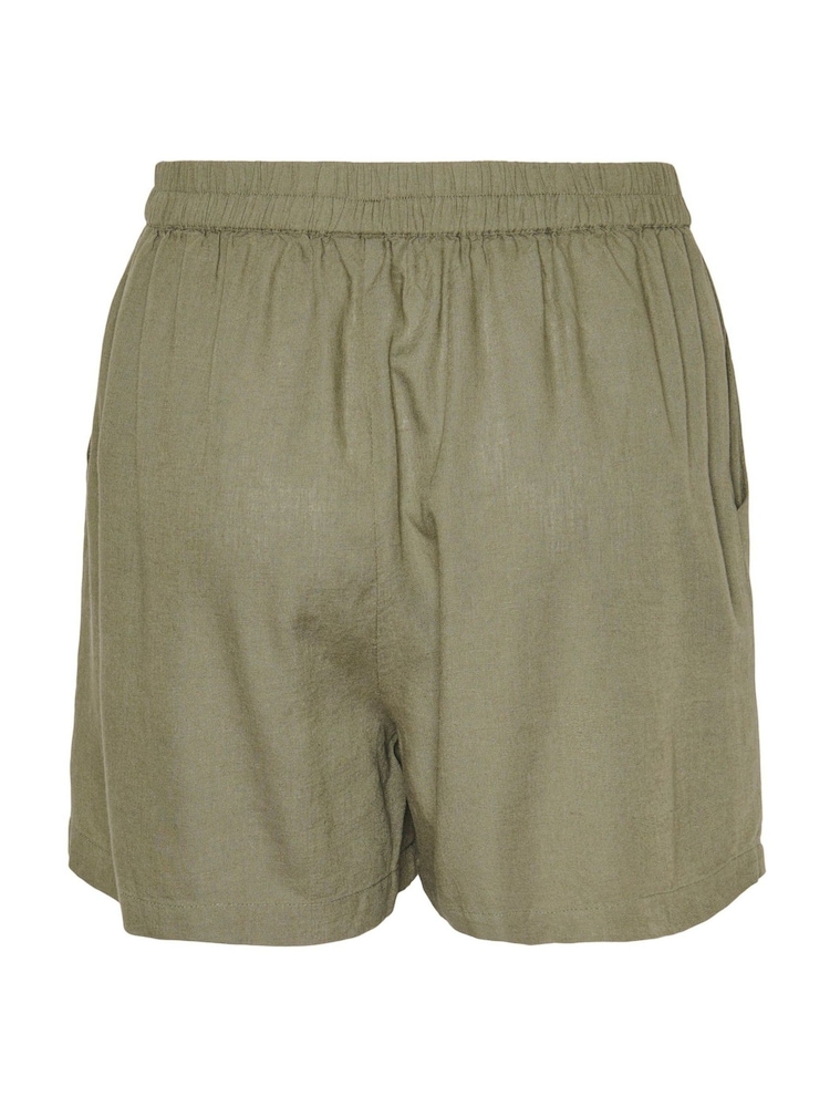 PIECES Green Relaxed Fit Elasticated Waist Linen Blend Shorts - Image 6 of 6