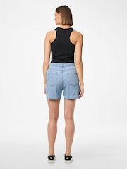 PIECES Blue 100% Cotton Mid Waist Denim Shorts - Image 2 of 4