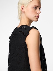 PIECES Black Sleeveless Broderie Anglaise Top - Image 2 of 6