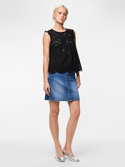 PIECES Black Sleeveless Broderie Anglaise Top - Image 3 of 6