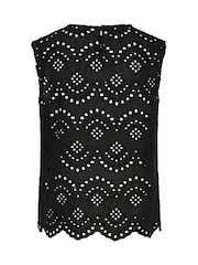PIECES Black Sleeveless Broderie Anglaise Top - Image 5 of 6