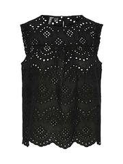 PIECES Black Sleeveless Broderie Anglaise Top - Image 6 of 6