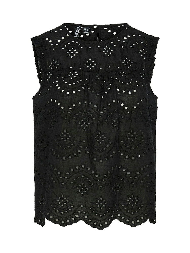 PIECES Black Sleeveless Broderie Anglaise Top - Image 6 of 6
