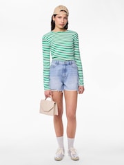 PIECES Blue High Waist Distressed Denim Shorts - Image 2 of 4