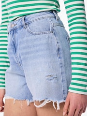 PIECES Blue High Waist Distressed Denim Shorts - Image 3 of 4