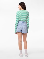 PIECES Blue High Waist Distressed Denim Shorts - Image 4 of 4
