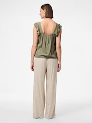 PIECES Green Linen Blend Frill Sleeve Vest Top - Image 2 of 3