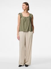 PIECES Green Linen Blend Frill Sleeve Vest Top - Image 3 of 3
