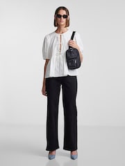 PIECES White Puff Sleeve Tie Front 100% Cotton Top - Image 2 of 4