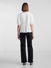 PIECES White Puff Sleeve Tie Front 100% Cotton Top - Image 3 of 4