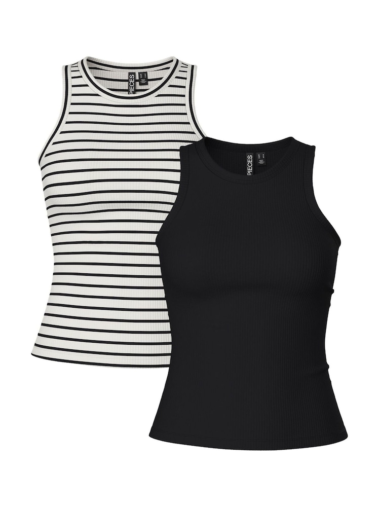 PIECES Black Jersey Vest Tops 2 Pack - Image 1 of 5