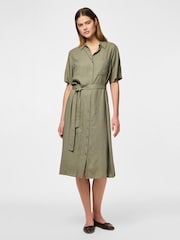 PIECES Green Linen Blend Short Sleeve Shirt Dress - Image 1 of 3