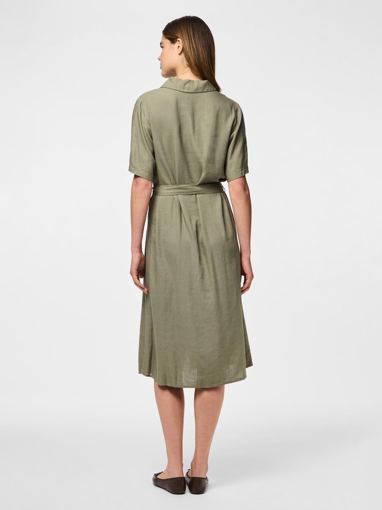 PIECES Green Linen Blend Short Sleeve Shirt Dress - Image 2 of 3