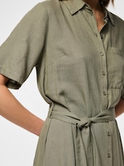 PIECES Green Linen Blend Short Sleeve Shirt Dress - Image 3 of 3