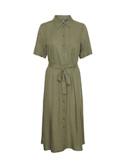 PIECES Green Linen Blend Short Sleeve Shirt Dress - Image 4 of 5