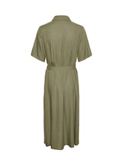PIECES Green Linen Blend Short Sleeve Shirt Dress - Image 5 of 5