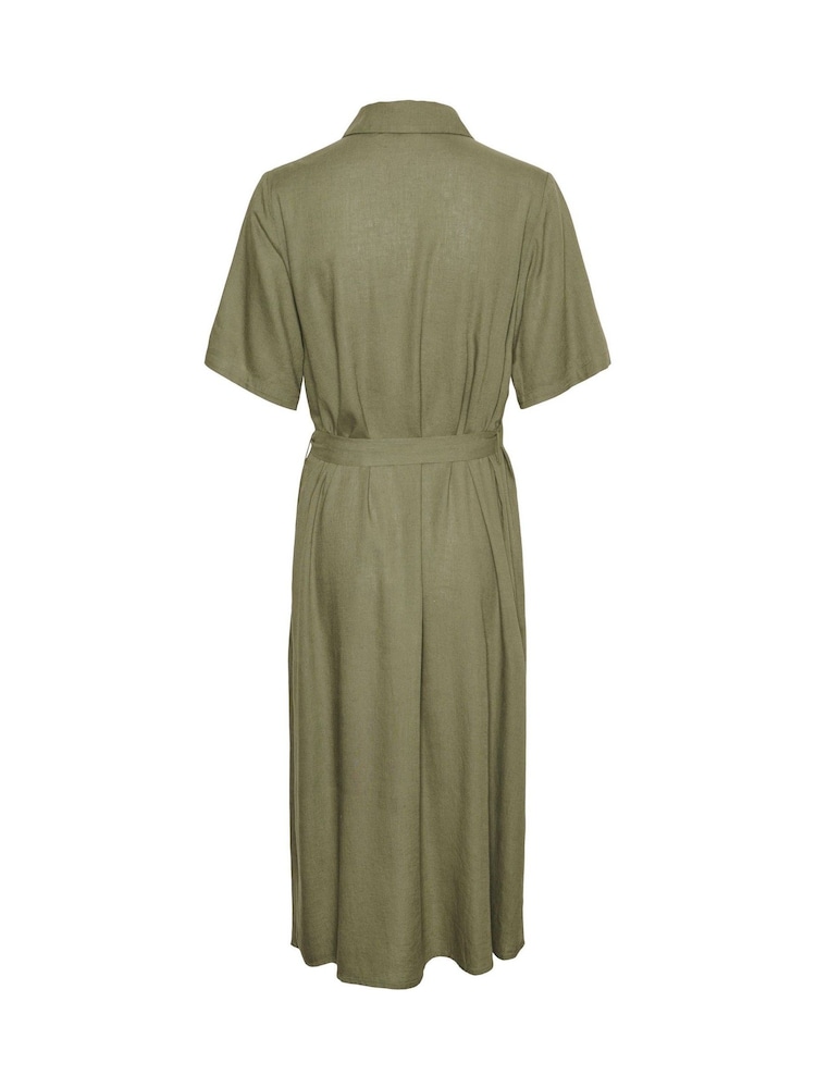 PIECES Green Linen Blend Short Sleeve Shirt Dress - Image 5 of 5