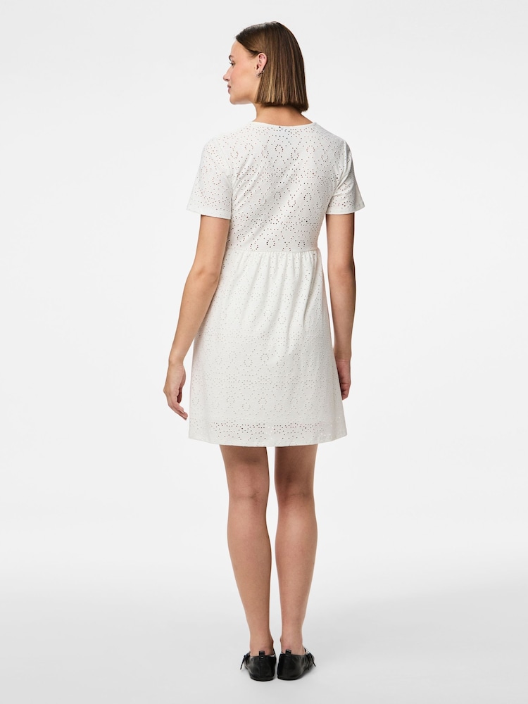 PIECES White Short Sleeve Broderie Anglaise Dress - Image 2 of 6