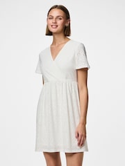 PIECES White Short Sleeve Broderie Anglaise Dress - Image 3 of 6