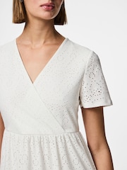 PIECES White Short Sleeve Broderie Anglaise Dress - Image 4 of 6