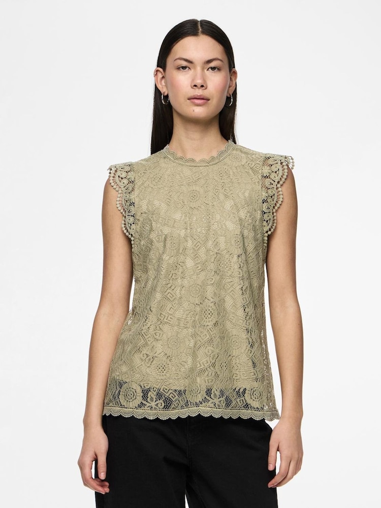 PIECES Green Lace Detail Top - Image 1 of 3