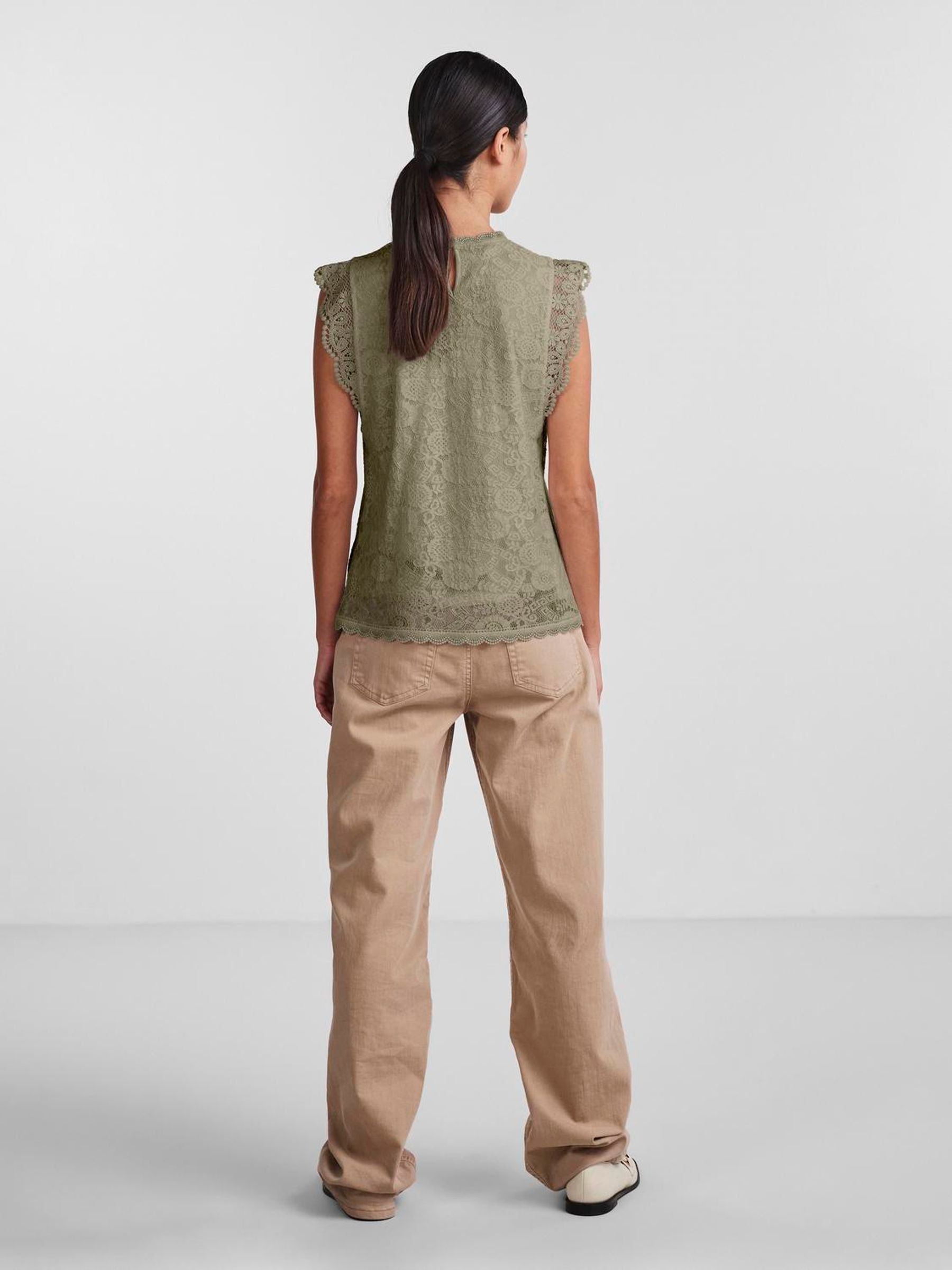 Pieces - Pcariel Sl Lace Detail Top Pp - 5049060 Birch main image 1