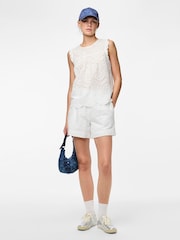 PIECES White 100% Cotton Sleeveless Broderie Anglaise Top - Image 1 of 4