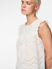 PIECES White 100% Cotton Sleeveless Broderie Anglaise Top - Image 4 of 4