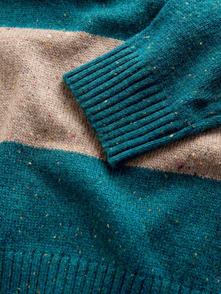 Teal Blue/Brown - Relaxed Fit Neppy Stripe Knitted Rugby Polo Shirt - صورة 10 من 10 Teal Blue/Brown - Relaxed Fit Neppy Stripe Knitted Rugby Polo Shirt - صورة 10 من 10