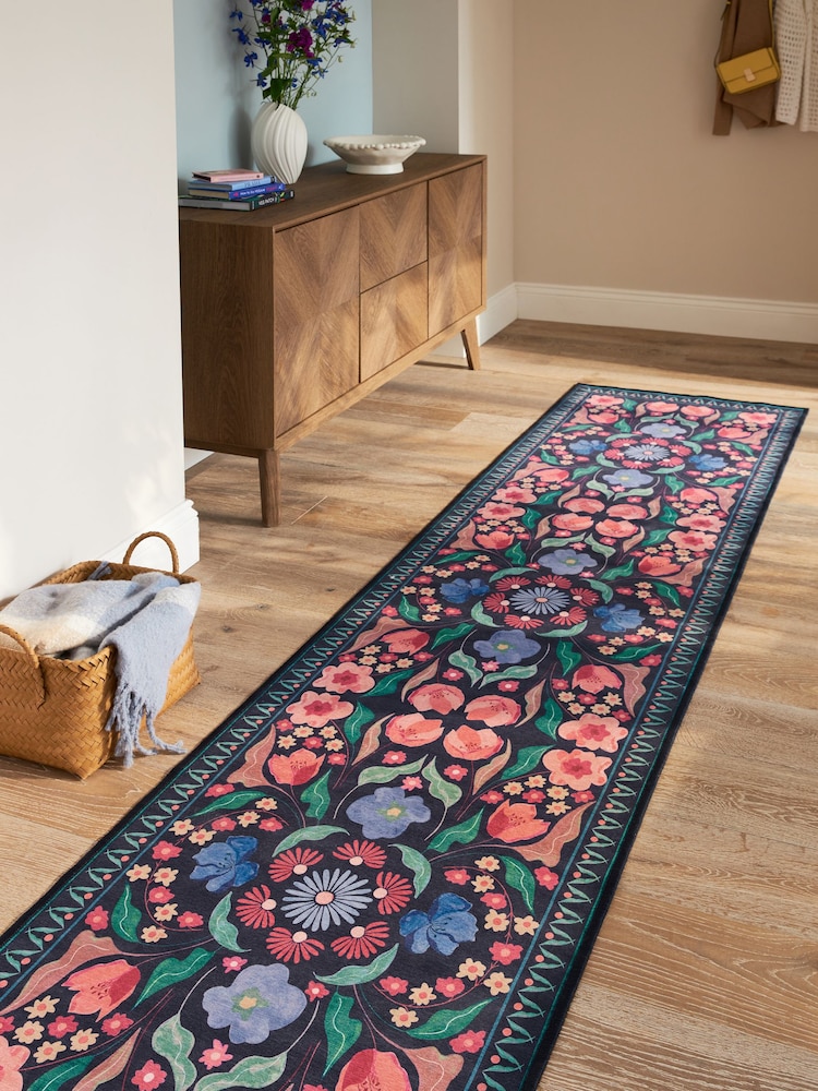 Set of 2 Blue Washable Bettie Floral Print Runner - Image 1 of 5