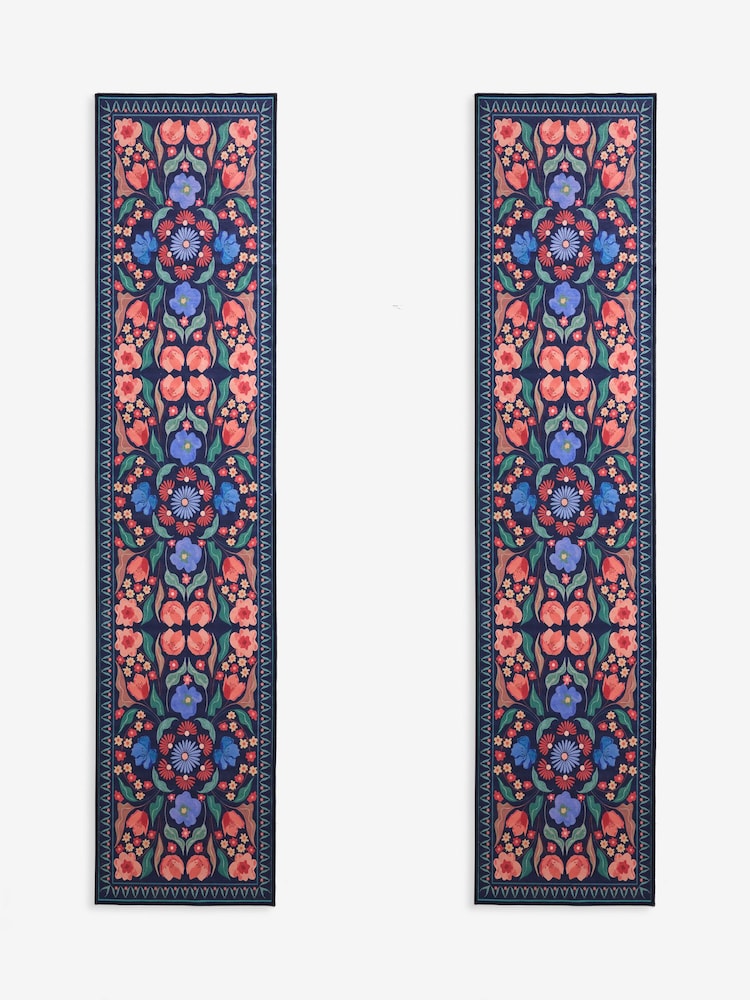 Set of 2 Blue Washable Bettie Floral Print Runner - Image 5 of 5