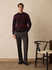 Red/Navy Blue Regular Fit Check Crew Jumper with Wool - Image 2 of 7