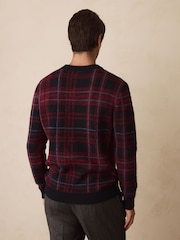 Red/Navy Blue Regular Fit Check Crew Jumper with Wool - Image 3 of 7
