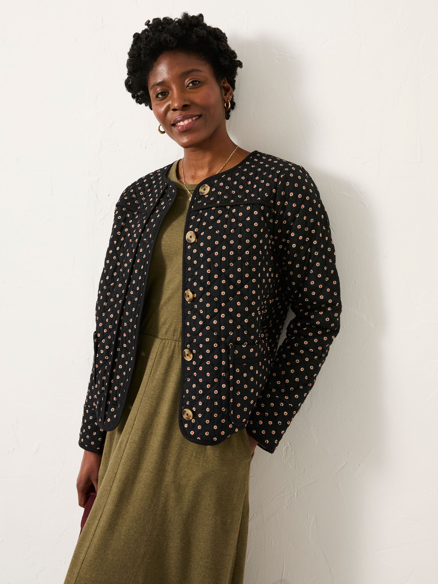 Fatface Mia Black Geo Quilted Jacket