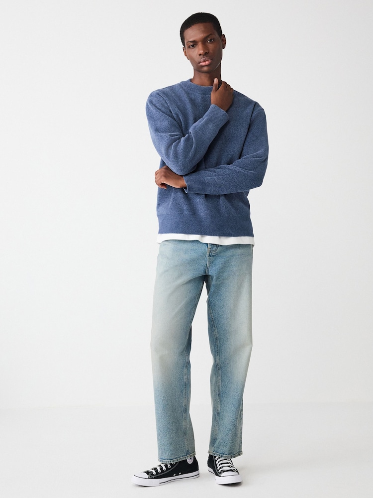 Blau - Relaxed Fit Chenille Crew Neck Jumper - Bild 2 von 8