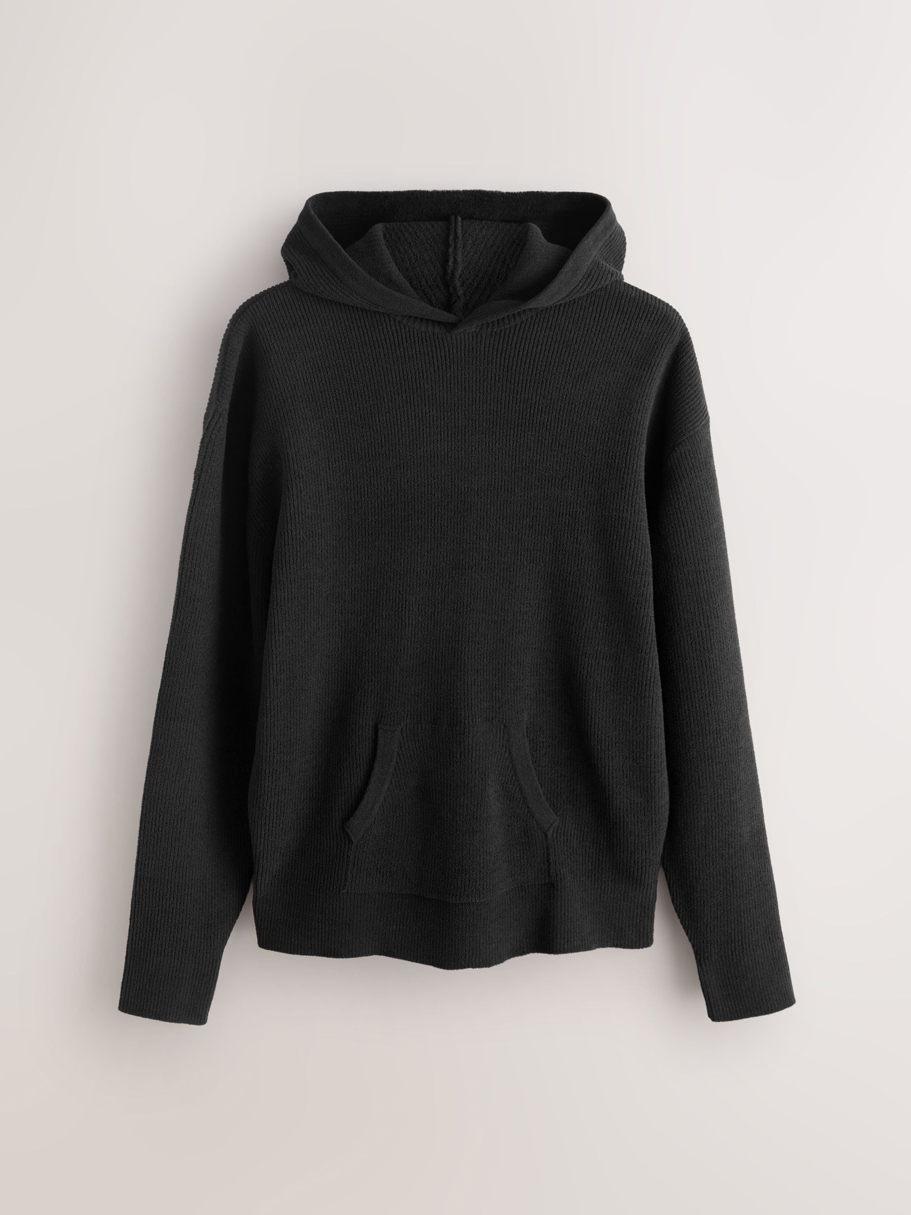 Buy Black Regular Fit Rib Chenille Knit Overhead Hoodie from the