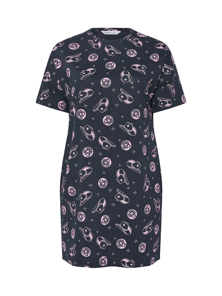 Yours Curve Pink 100% Cotton Disco Cowgirl Sleep Nighties 2 Pack - Image 7 of 7